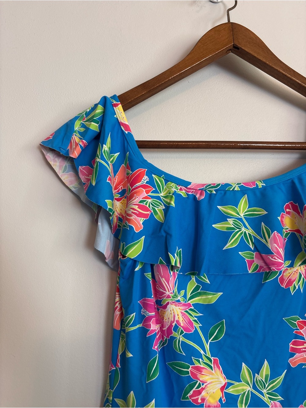 Tommy Bahama Blue Pink Tropical Floral Off The Shoulder Beach Dress - Picture 4 of 7